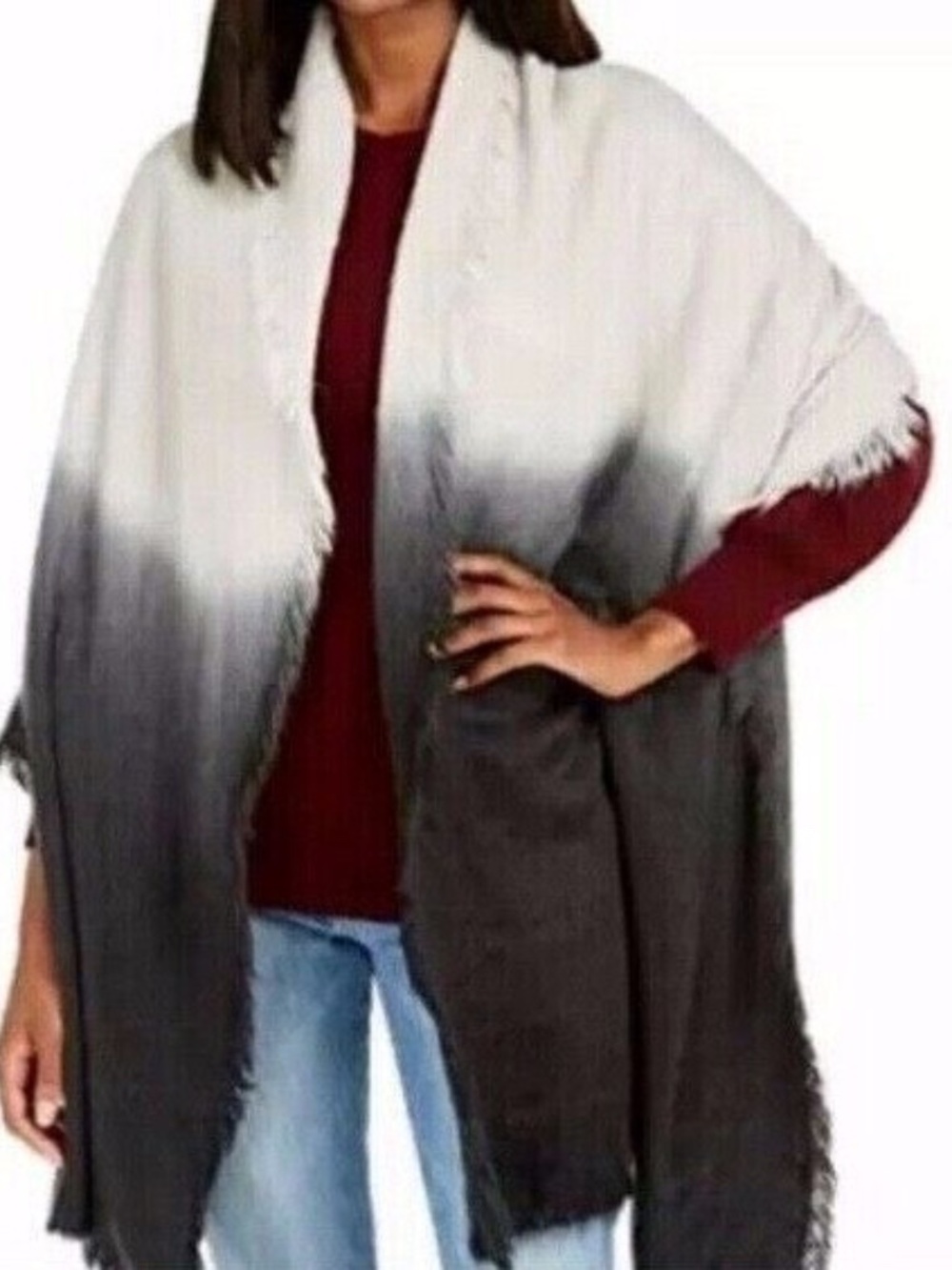 (NWT) DKNY Women's Grey Fuzzy Woven Ombre Oversized Scarf/Wrap/Shawl OS